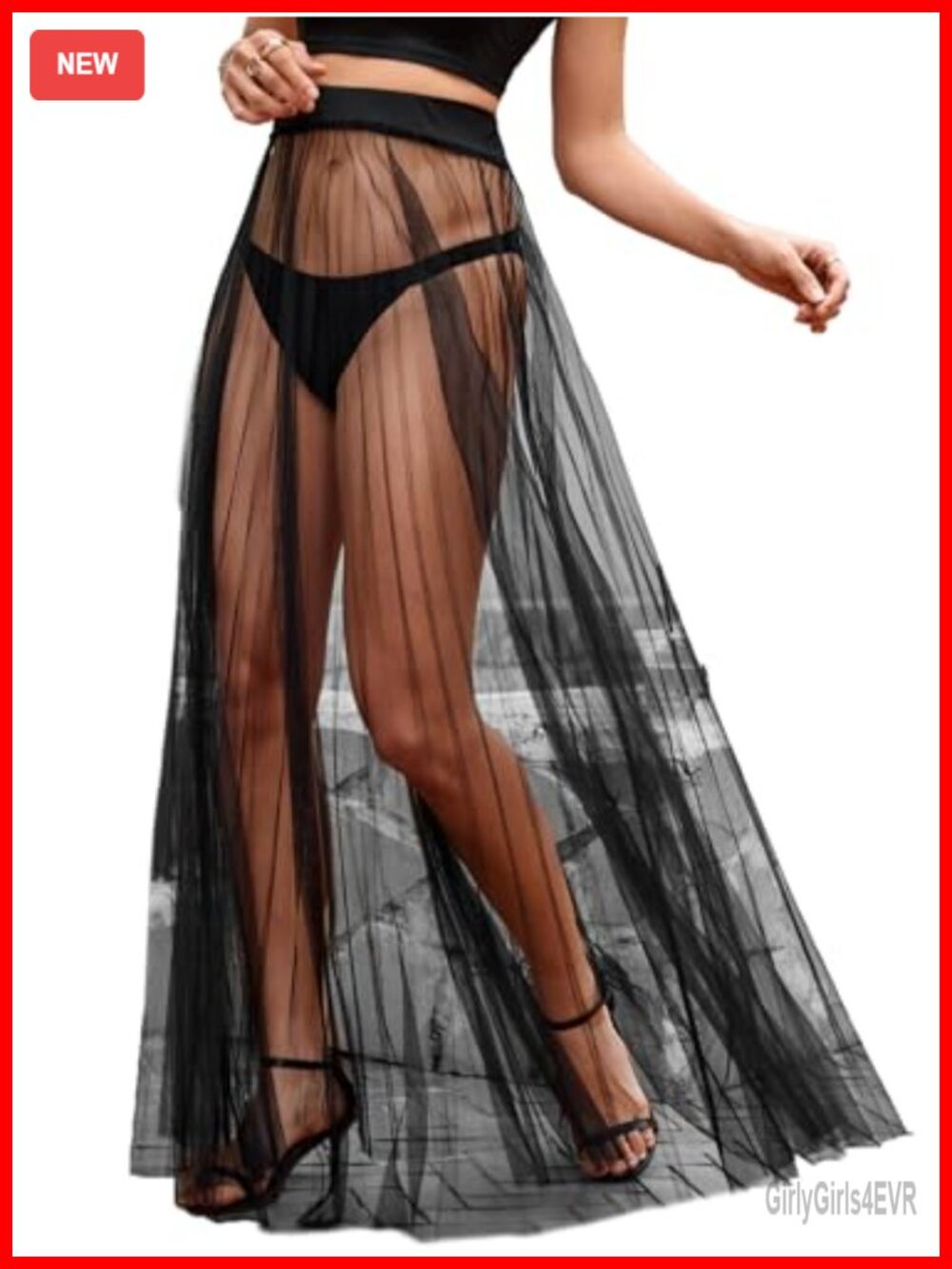 Sheer Mesh Flowy High Waist A Line Long Maxi Skirt